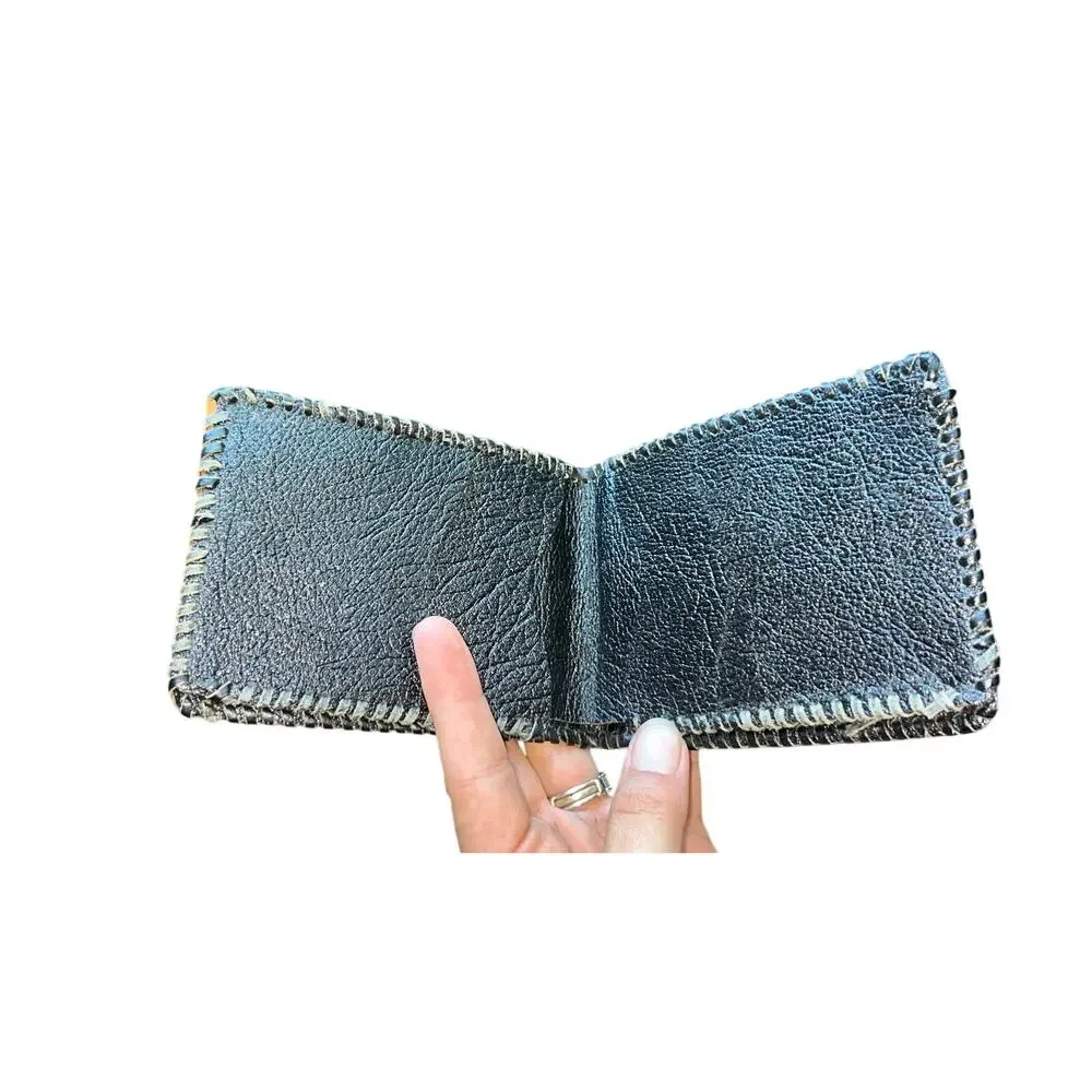 Vintage Leather Bifold Wallet Western Flowers Cowhide Lining Made In Mexico